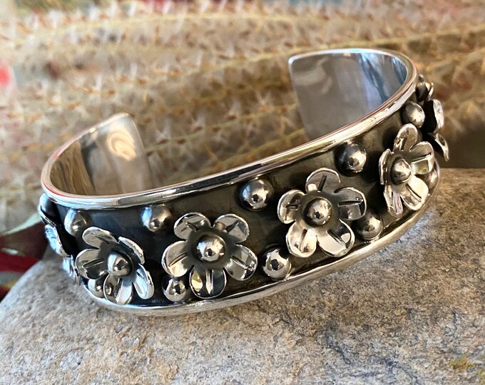 Sterling Silver Southwestern Style Flower Cuff Bracelet