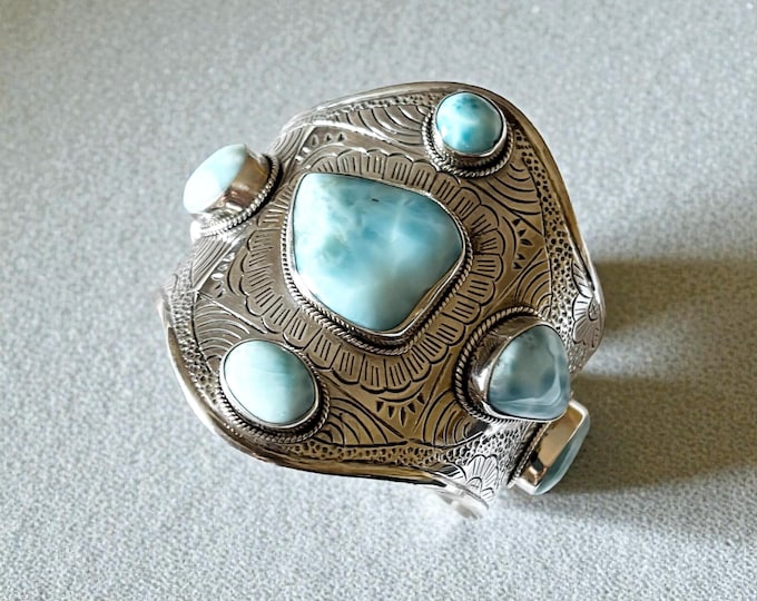 Sterling Silver and Larimar Large Cuff Bracelet