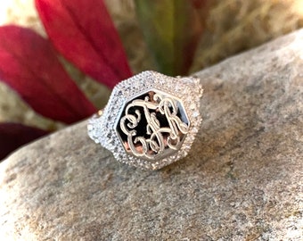 Sterling Silver Monogrammed Ring-Vintage Style