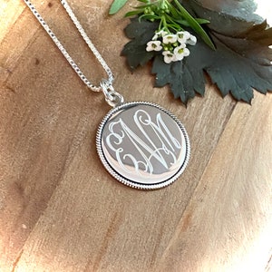 Sterling Silver Large 30mm Monogrammed Rope Accented Necklace