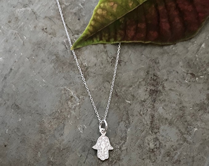 Sterling Silver and Cubic Zirconia Hamsa Necklace
