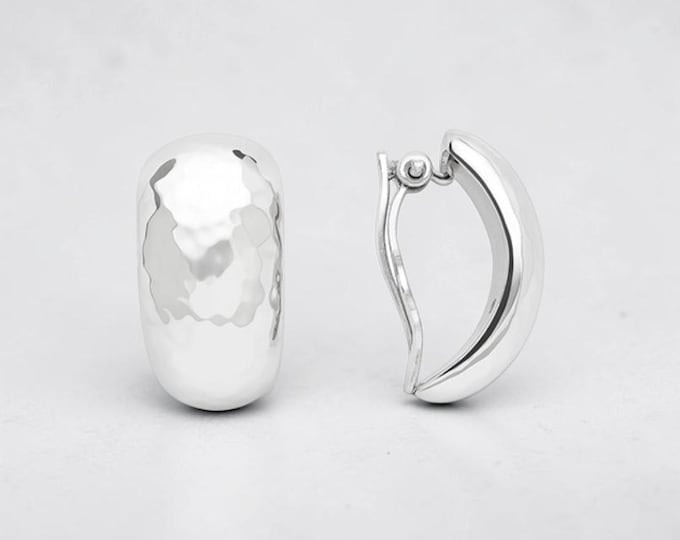 Hammered Clip-On Earrings in Sterling Silver