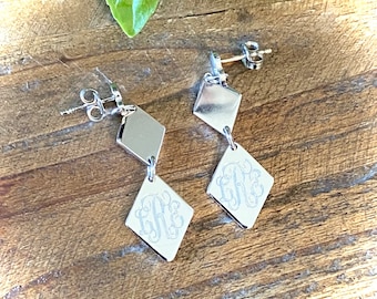 Sterling Silver Diamond Shaped Dangle Earrings