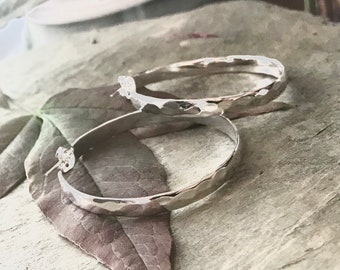 Hammered Large Hoop Earrings in Sterling Silver