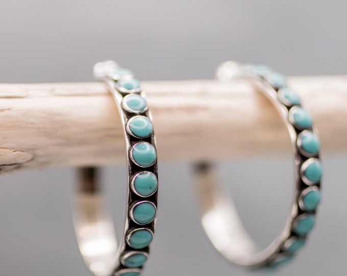 Sterling Silver 925 and Turquoise Hoop Earrings