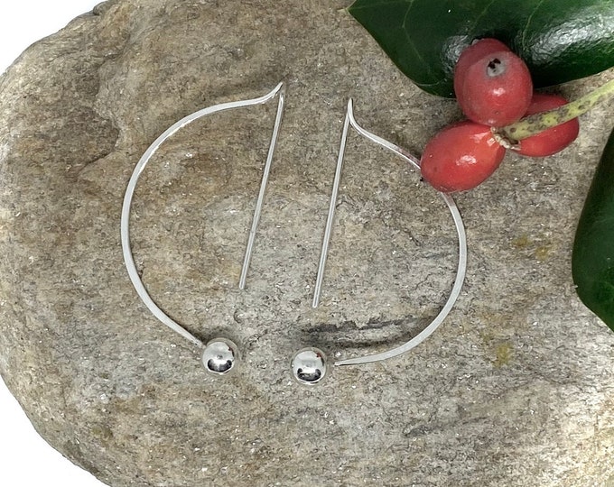 Long Bead and Bar 925 Sterling Silver Earrings