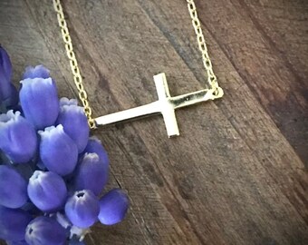 East to West Cross Necklace In Gold over Sterling