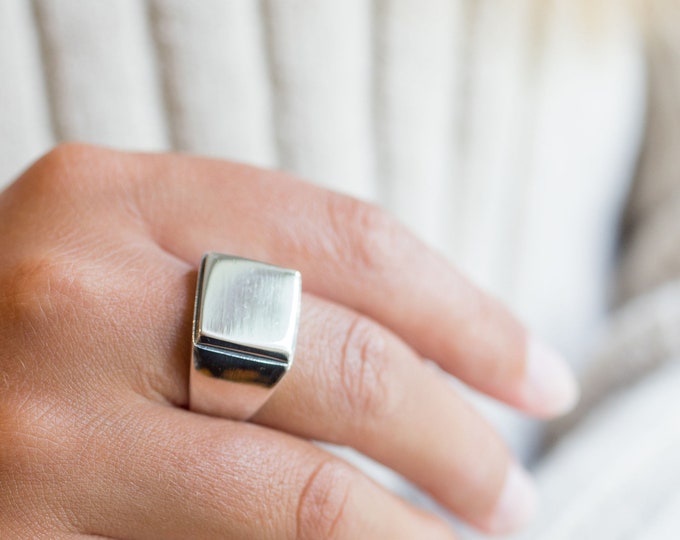 Sterling Silver Monogrammed Square Ring