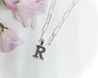 Sterling Silver Paper Clip Necklace or Bracelet with Initial Pendant