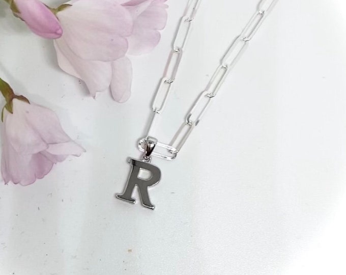 Sterling Silver Paper Clip Necklace or Bracelet with Initial Pendant