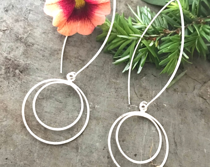 Sterling Silver Long Double Circle Earrings