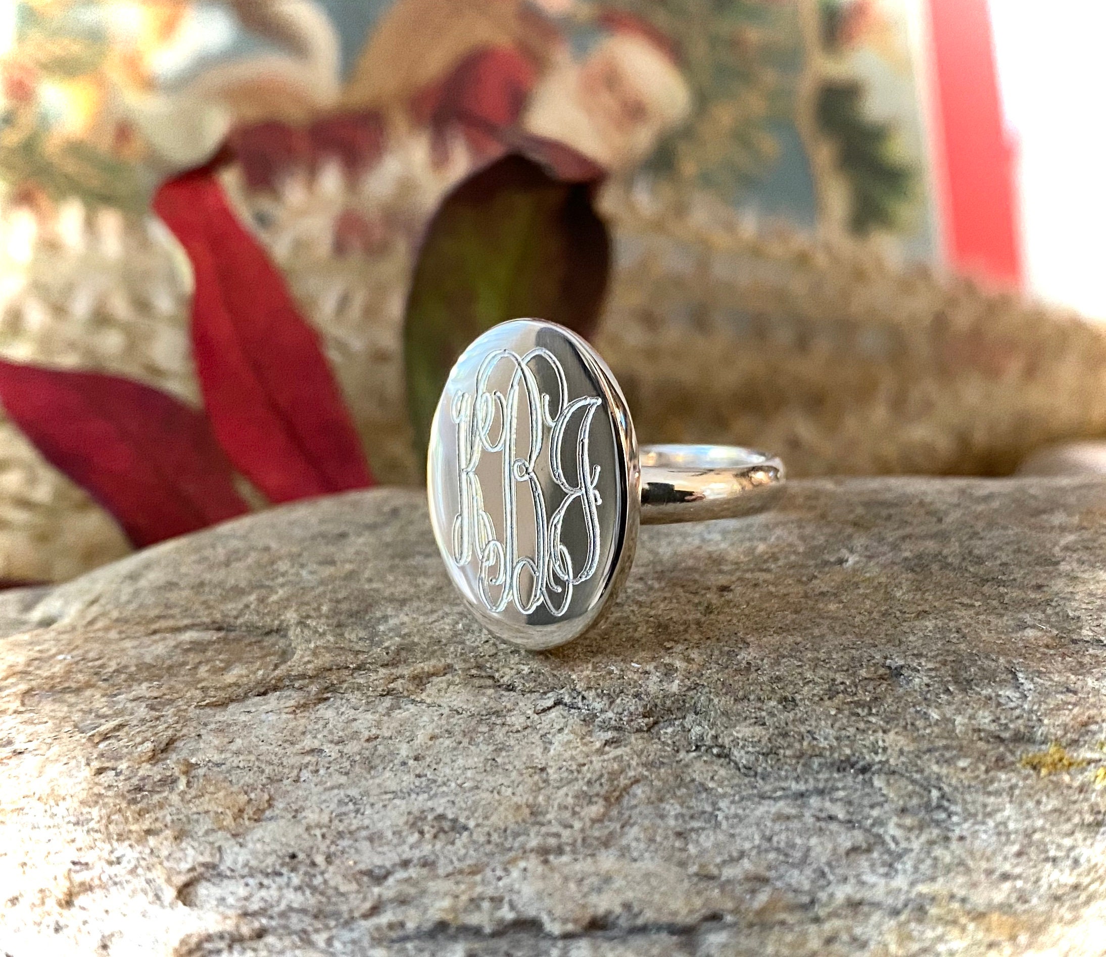 Sterling Silver Monogrammed Ring Oval