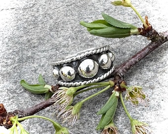 Beaded Rope Edge Ring in Sterling Silver
