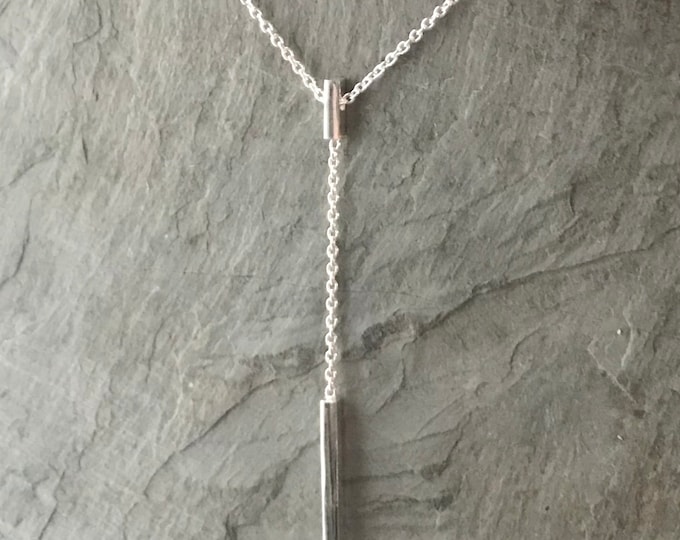 Monogrammed Sterling Silver Bar Necklace with Long Vertical Bar