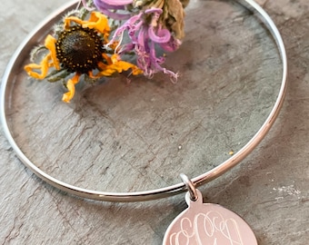 Sterling Silver Monogrammed Bangle Bracelet with Round Pendant