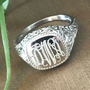 Sterling Silver Monogrammed Ring Square -Vintage Style