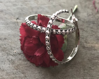 Studded Large Hoop Earrings in Sterling Silver