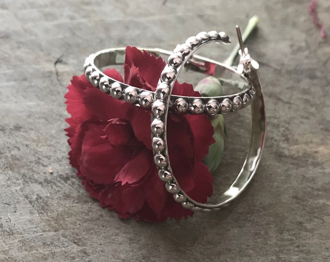 Studded Large Hoop Earrings in Sterling Silver