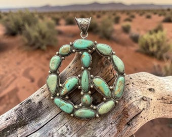 Large Stone Turquoise Peace Sign Pendant