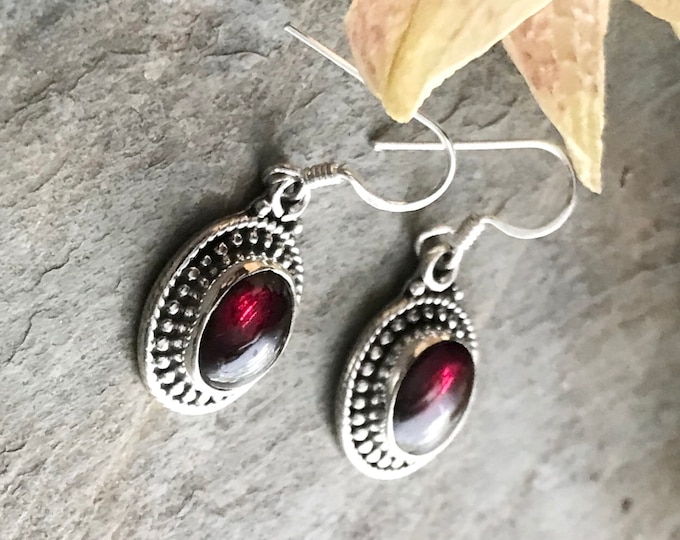 Sterling Silver Garnet, Moonstone or Amethyst and Sterling Earrings