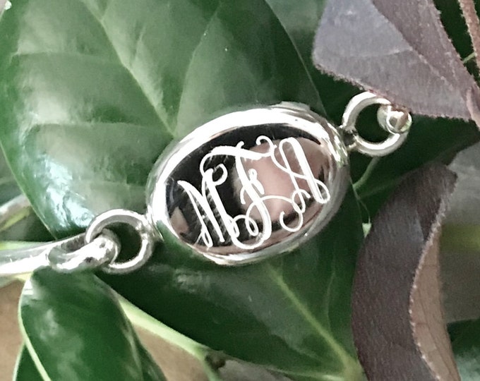 Sterling Silver Monogram Bracelet Round or Oval Engravable Area