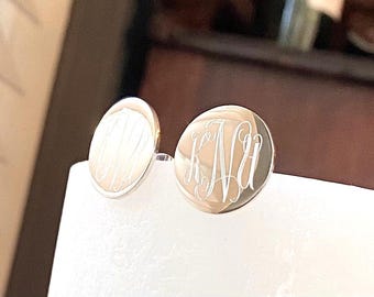 Sterling Silver Monogrammed CLIP ON Round Stud Earrings