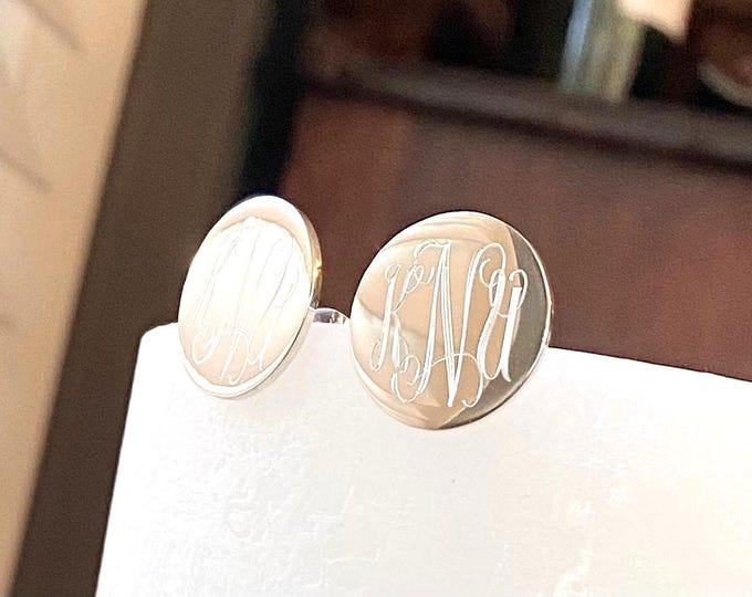 Sterling Silver Monogrammed CLIP ON Round Stud Earrings