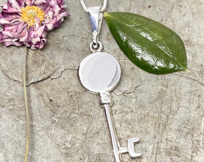 Monogrammed Sterling Silver Necklace with Key Pendant