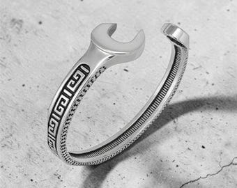 Sterling Silver 925 Wrench Cuff Bracelet