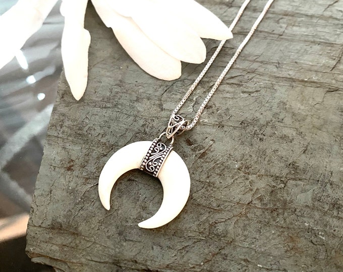 Sterling Silver Crescent Moon Horn Necklace or Pendant