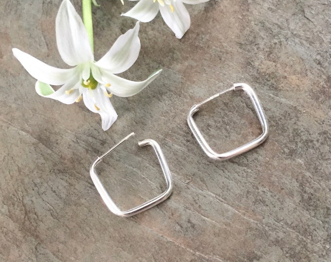 Small Square Hoop Earrings in Sterling Silver