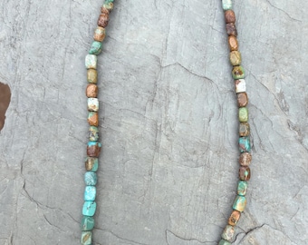 Natural Native American Made Square Turquoise  Beaded Necklace
