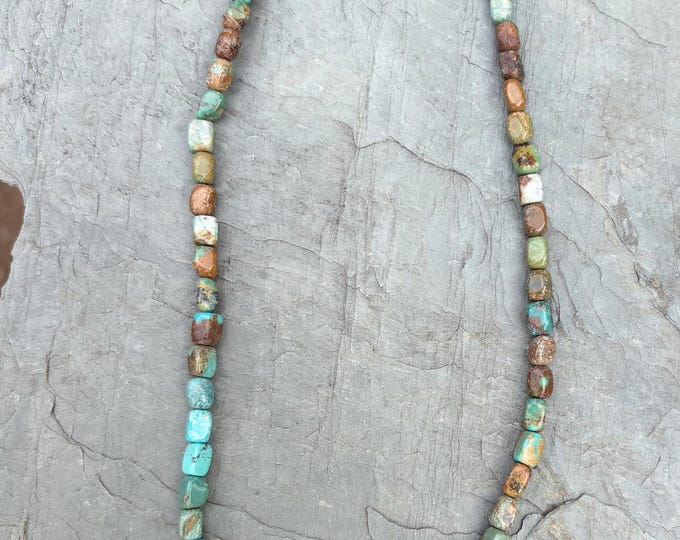 Natural Native American Made Square Turquoise  Beaded Necklace