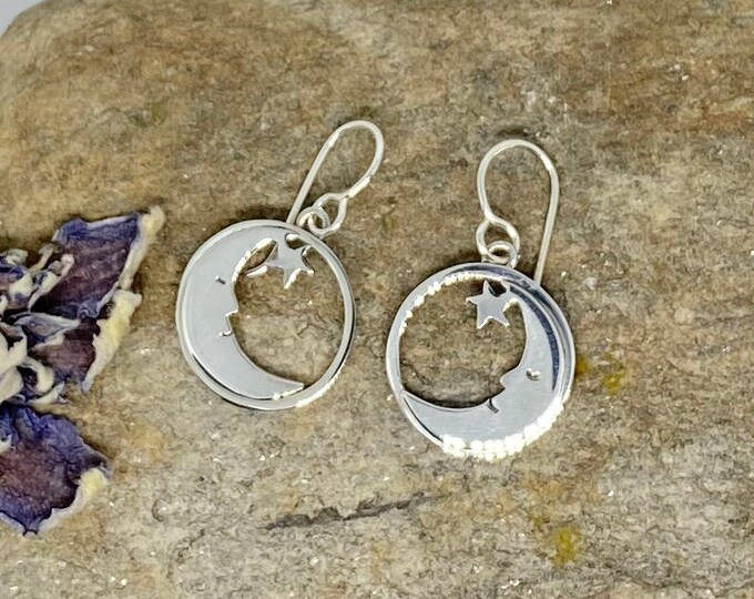 Moon and Star 925 Sterling Silver Earrings