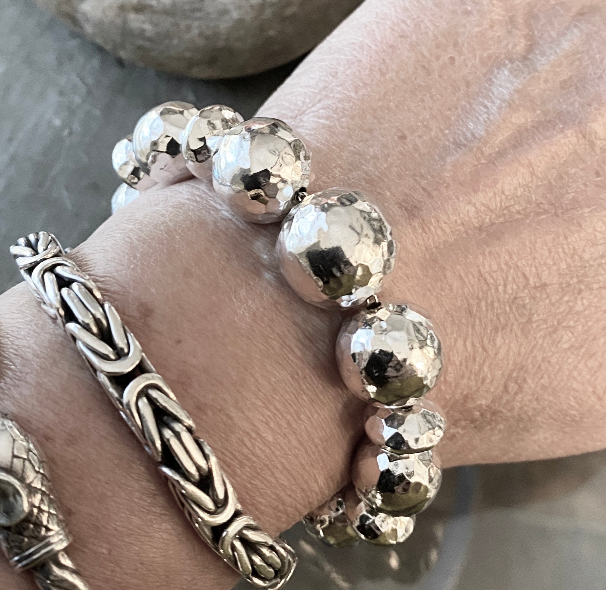 Large silver bead bracelet discount