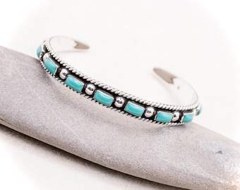 Sterling Silver Turquoise rectangle shaped turquoise stone Cuff Bracelet