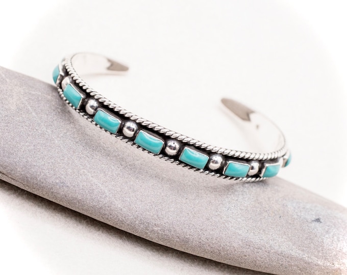 Sterling Silver Turquoise rectangle shaped turquoise stone Cuff Bracelet
