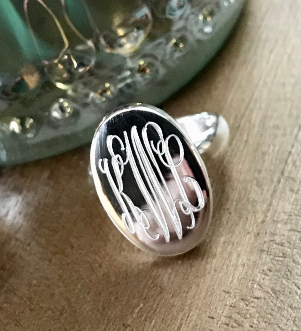  Nautical Rope Monogram Oval Sterling Silver Ring