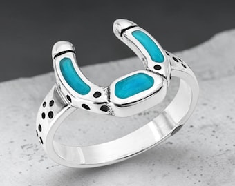 Sterling Silver and Turquoise Horseshoe Ring