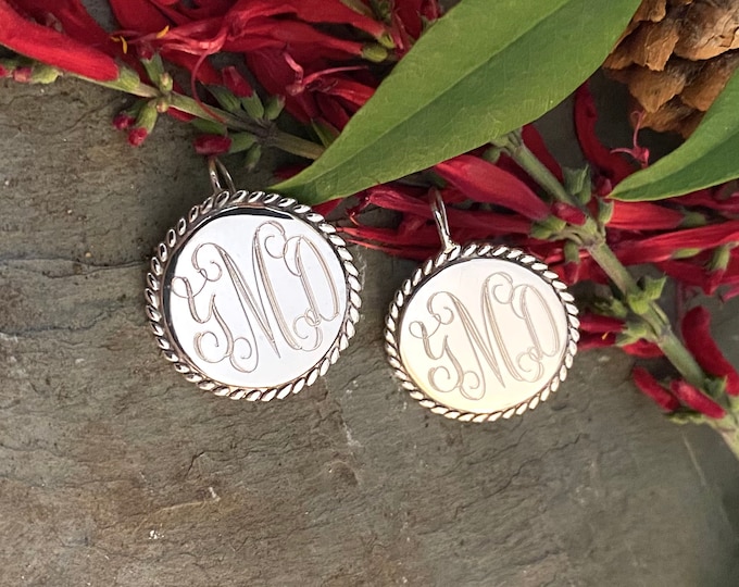 Sterling Silver Monogrammed Earrings with Rope Edge