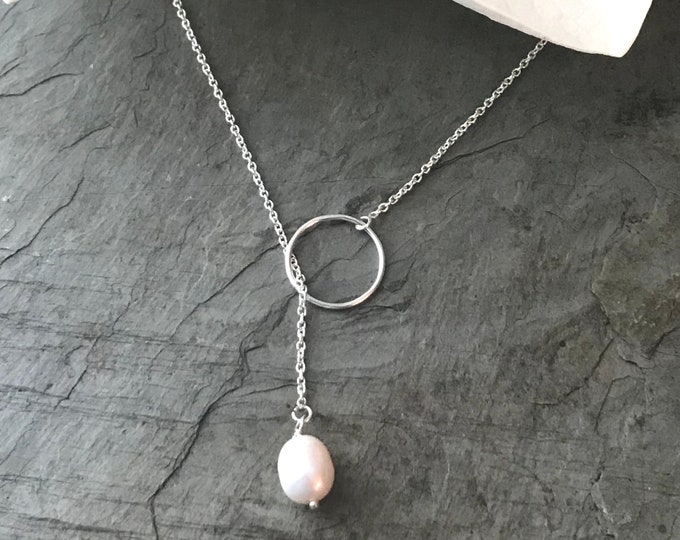 Sterling Silver Freshwater Pearl Lariat style Necklace