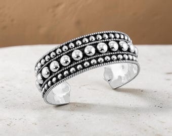 Sterling Silver Beaded Cuff Bracelet