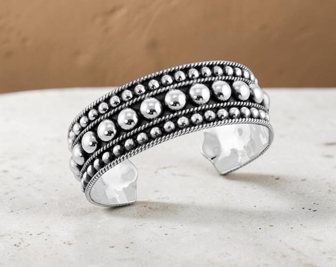 Sterling Silver Beaded Cuff Bracelet
