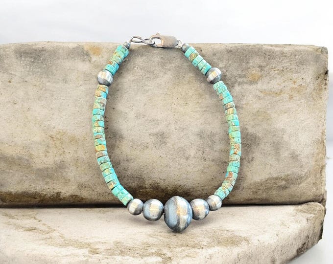 Native America Sterling Silver Navajo Pearl and Turquoise Bracelet