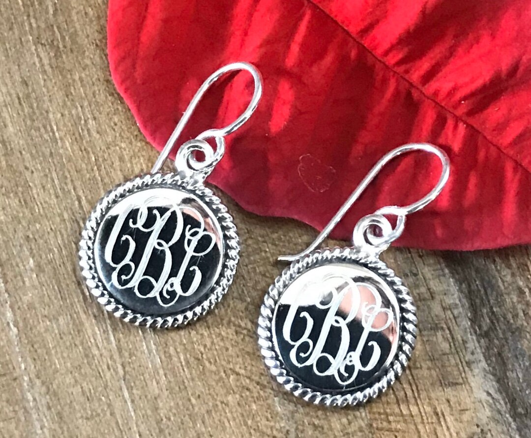 Sterling Silver Monogrammed Earrings With Rope Edge Etsy