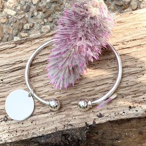 Sterling Silver Cuff Monogram Charm Bracelet with Monogram Charm