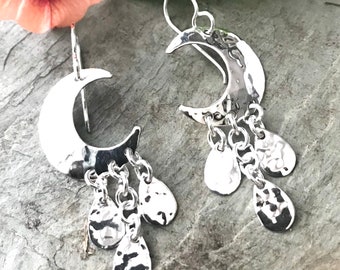 Sterling Silver Hammered Crescent Moon Earrings