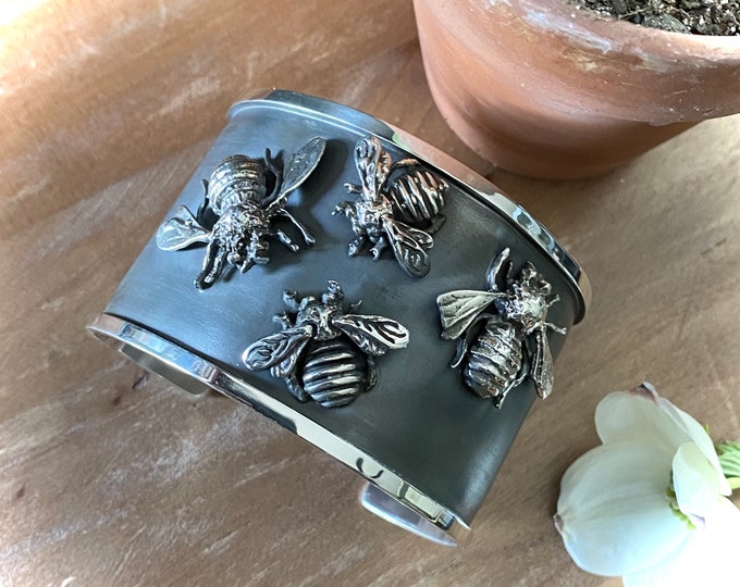 Sterling Silver Save The Bees Cuff Bracelet