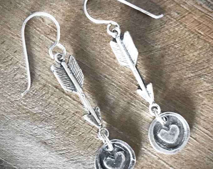 Sterling Silver Heart and Arrow Earrings