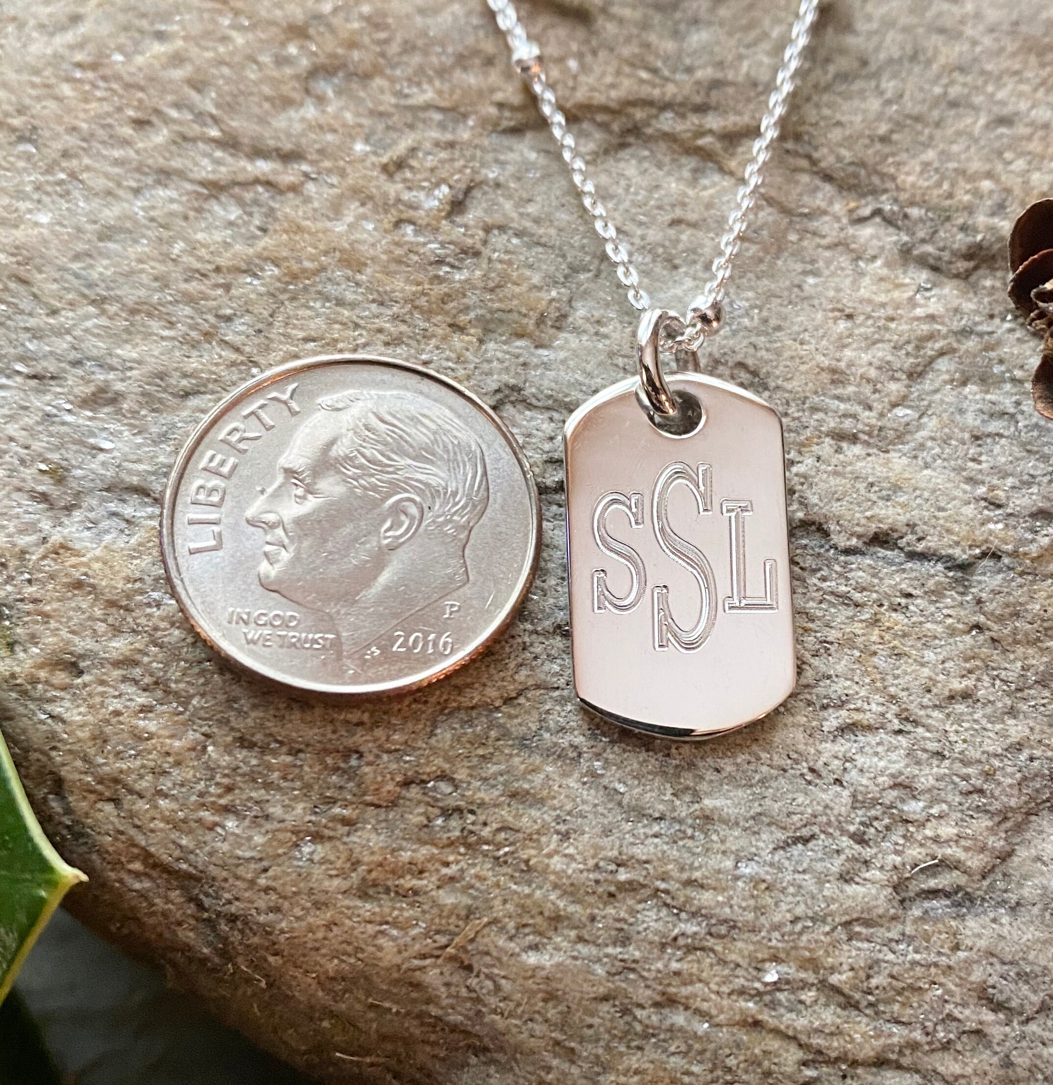 Sterling Silver Monogrammed Small Tag Necklace